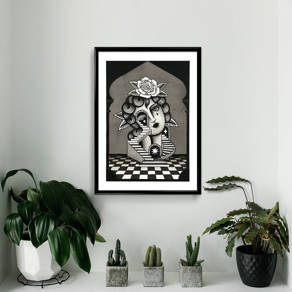 'Black & Grey Portal' Print