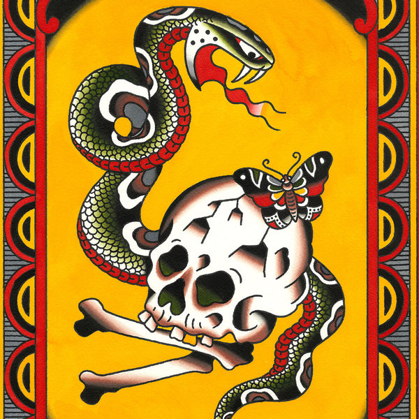 'Skull Snake & Butterfly' Print