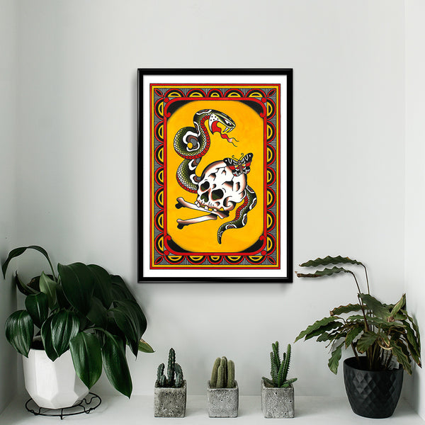 'Skull Snake & Butterfly' Print