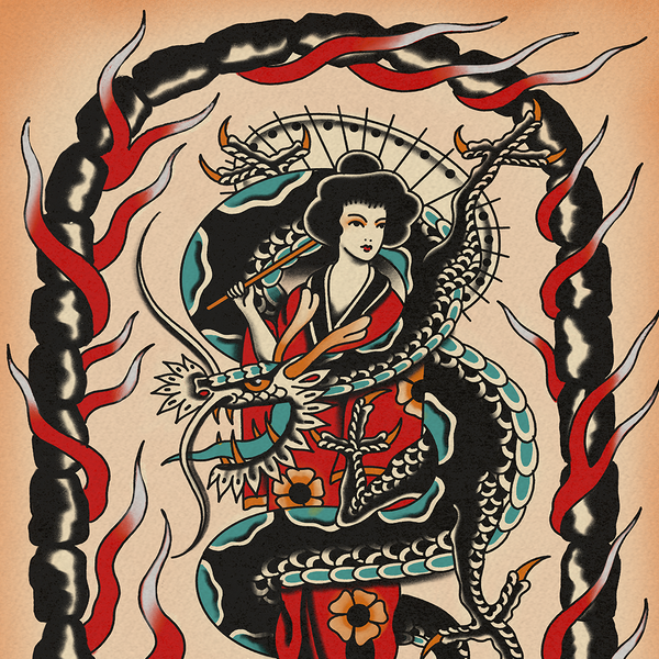 'Geisha Dragon' Print