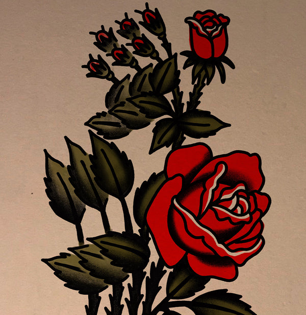 'Blue Arms Rose' Fine Art Giclee print by Tony Blue Arms printed by Few and Far Studio for Few and Far Co.