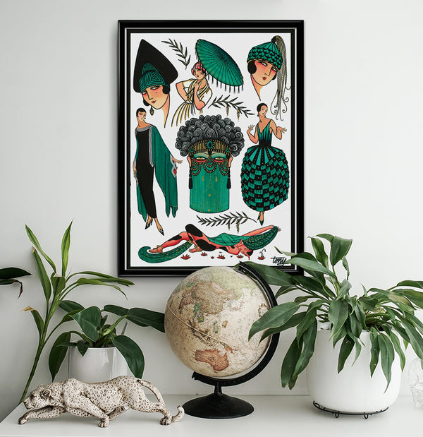 ‘Erte Deco’ Fine Art Giclee print by Tony Blue Arms printed by Few and Far Studio for Few and Far Co.
