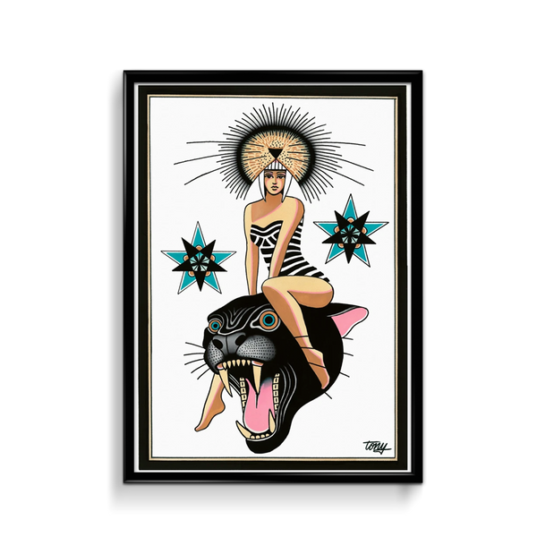 ‘Panther Goddess’ Fine Art Giclee print by Tony Blue Arms printed by Few and Far Studio for Few and Far Co.