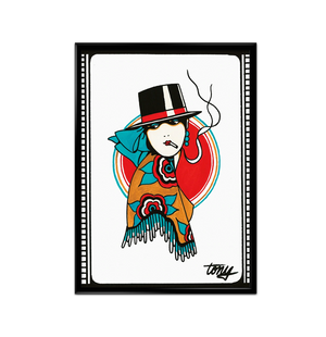 ‘Poncho Lady’ Fine Art Giclee print by Tony Blue Arms printed by Few and Far Studio for Few and Far Co.