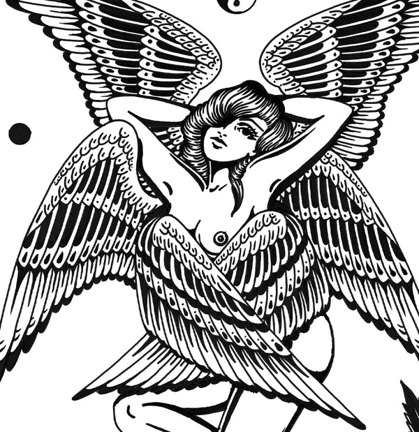 ‘Winged Lady’ Fine Art Giclee print by Tony Blue Arms printed by Few and Far Studio for Few and Far Co.